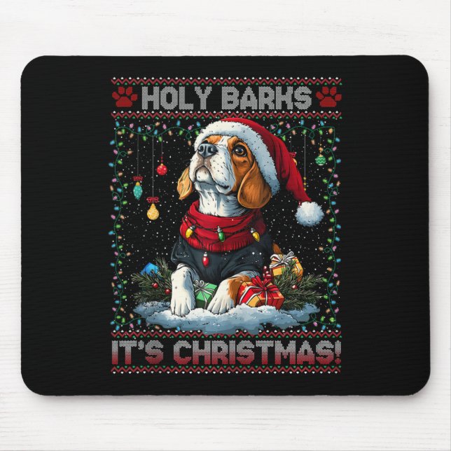 Beagle Christmas Tree Lights Decorations Dog Lover Mouse Pad (Front)