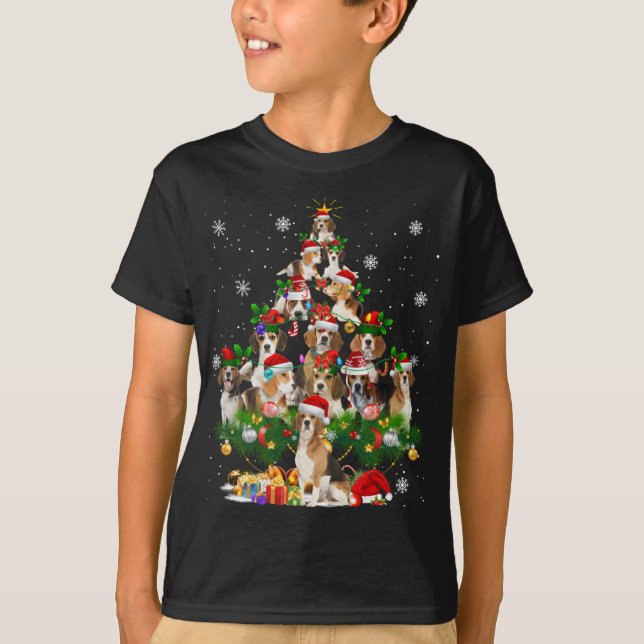 Beagle Christmas Tree Lights Funny Dog Xmas Gift T-Shirt (Front)