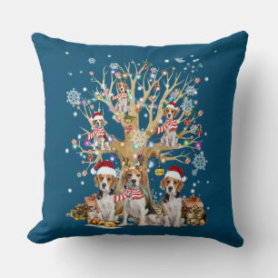 Beagle Christmas Tree Ornament For Dog Lover Throw Pillow
