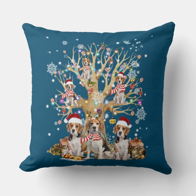 Beagle Christmas Tree Ornament For Dog Lover Throw Pillow (Front)