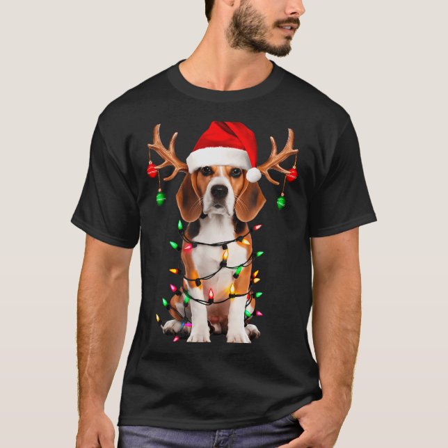 Beagle Christmas Tree Shirt Beagle Santa Hat Lover (Front)