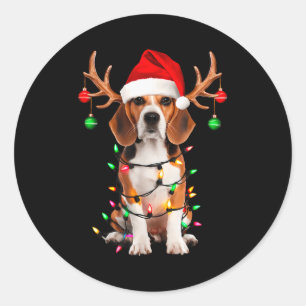 Beagle Christmas Tree Shirt Beagle Santa Hat Lover Classic Round Sticker