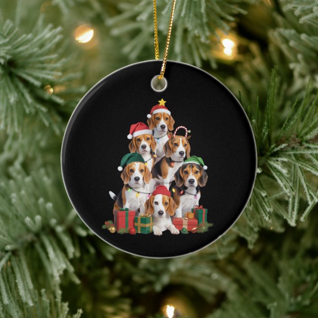 Beagle Christmas Tree With Santa Hat Dog Mom Dogs  Ceramic Ornament (Tree)