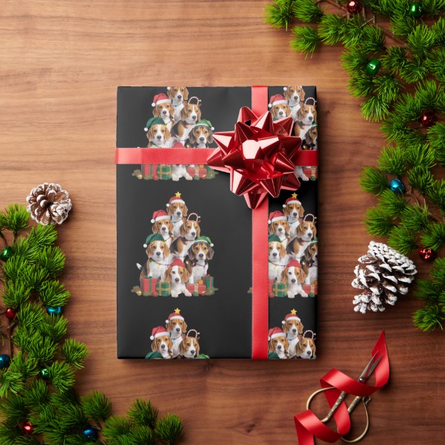 Beagle Christmas Tree With Santa Hat Dog Mom Dogs  Wrapping Paper (Holiday Gift)
