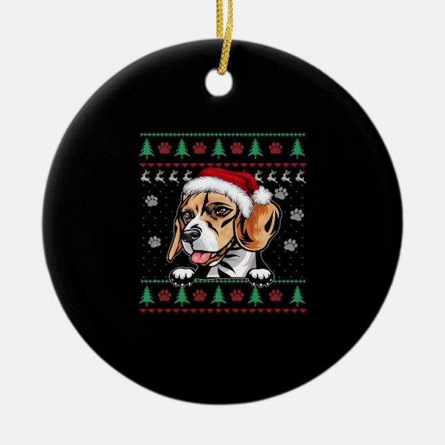 Beagle Christmas Uglyer Dog Xmas Oversized T-Shirt Ceramic Ornament (Front)