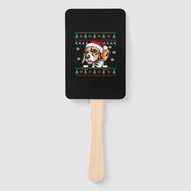 Beagle Christmas Uglyer Dog Xmas Oversized T-Shirt Hand Fan (Front)