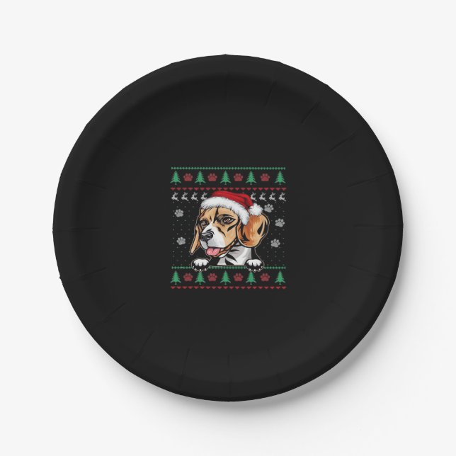 Beagle Christmas Uglyer Dog Xmas Oversized T-Shirt Paper Plate (Front)