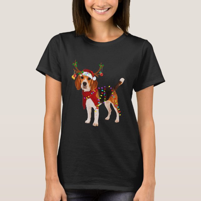 Beagle Christmas Uglyer Reindeer Light T-Shirt (Front)