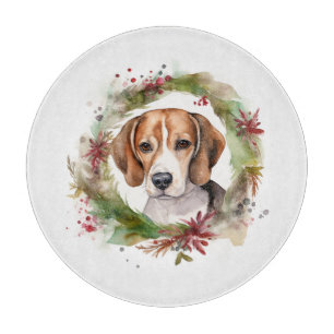 Beagle Christmas Wreath Festive Pup Cutting Board