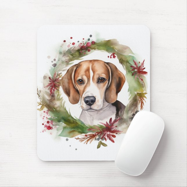 Beagle Christmas Wreath Festive Pup  Mouse Pad (With Mouse)