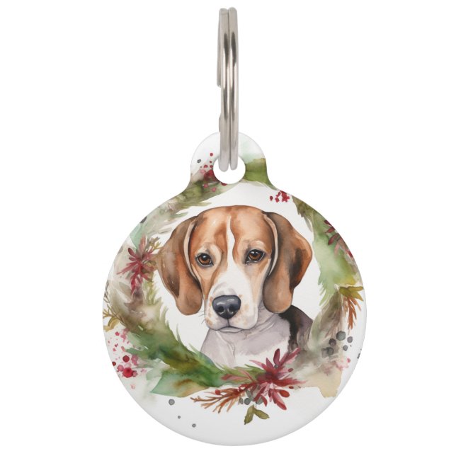 Beagle Christmas Wreath Festive Pup  Pet Tag (Front)