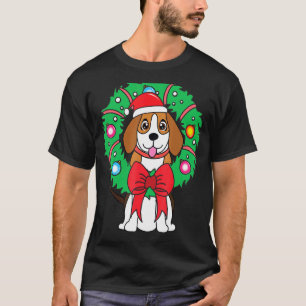 Beagle Christmas Wreath Ornament Mom Dad Dog T-Shirt