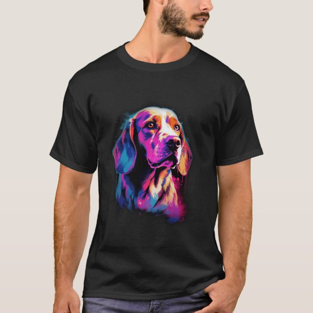 Beagle Colourful Art Dog Lover Portrait Tee Long S (Front)
