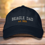 Beagle Dad Dog Dad Established Date Embroidered Hat<br><div class="desc">Beagle Dad embroidered baseball cap in a silver grey serif font with customized established date.</div>
