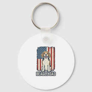 Beagle Dad Patriotic Vintage Engraving Dog Design_ Keychain