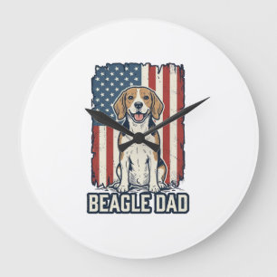 Beagle Dad Patriotic Vintage Engraving Dog Design_ Large Clock
