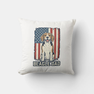 Beagle Dad Patriotic Vintage Engraving Dog Design_ Throw Pillow
