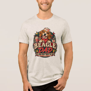 Beagle Dad Retro Diner Paw Print Badge Tri-Blend Shirt