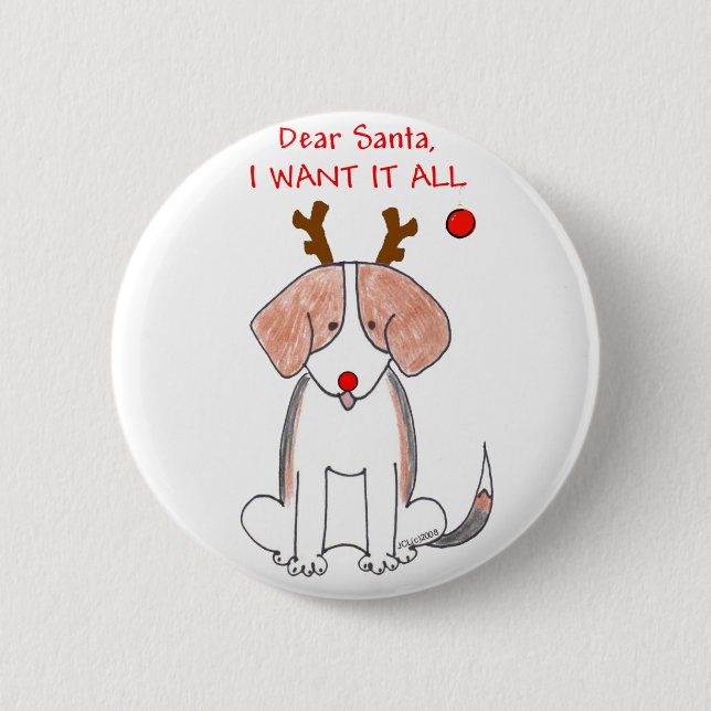 Beagle Dear Santa 2 Inch Round Button (Front)