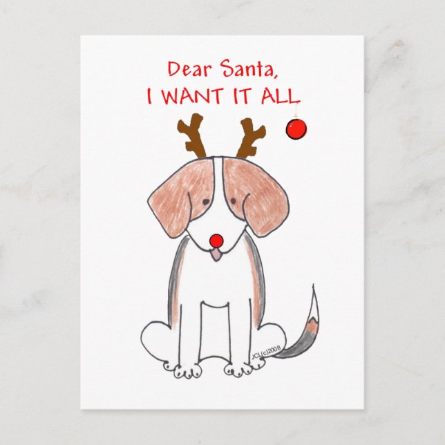Beagle Dear Santa Holiday Postcard (Front)