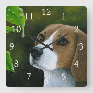 Beagle Dog 116 Green Leaf Water drop Square Wall Clock