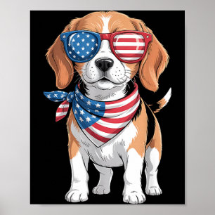 Beagle Dog Aamerican Flag Bandana Patriotic 4th Of Poster