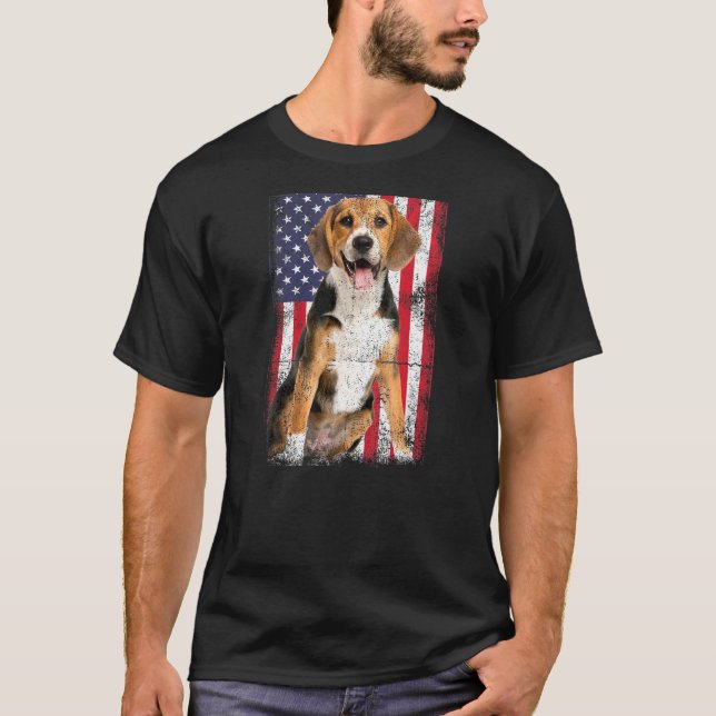 Beagle Dog American Flag Vintage T-Shirt (Front)