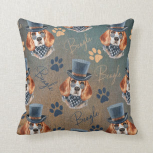 Beagle Dog and Paw Prints Steampunk Style, Throw Pillow