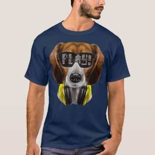 Beagle Dog as DJ in Sunglass and Headphone T-Shirt