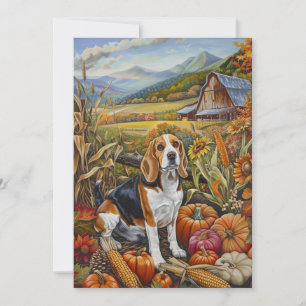 Beagle Dog Autumn Harvest Thanksgiving Holiday Card