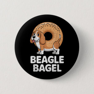 Beagle Dog Bagel Bread Pun Funny Animals Men Women 2 Inch Round Button