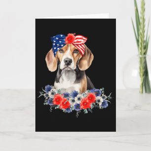 Beagle Dog Bandana American Flag 4th Of July Card