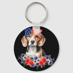 Beagle Dog Bandana American Flag 4th Of July Keychain