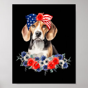 Beagle Dog Bandana American Flag 4th Of July Poster
