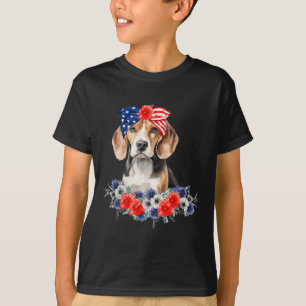 Beagle Dog Bandana American Flag 4th Of July T-Shirt