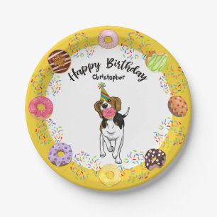 Beagle Dog Birthday Doughnuts Party Paper Plate