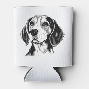 Beagle Dog Black and White Outline Silhouette Can Cooler