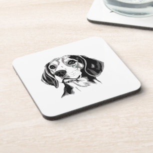 Beagle Dog Black and White Outline Silhouette Coaster