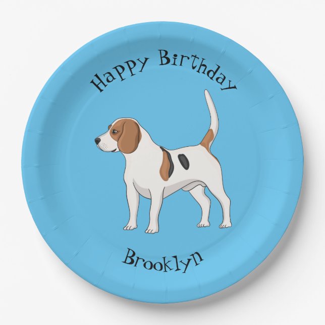 Beagle dog cartoon illustration  paper plate (Front)
