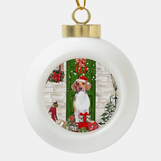 Beagle Dog Christmas  Ceramic Ball Christmas Ornament (Front)
