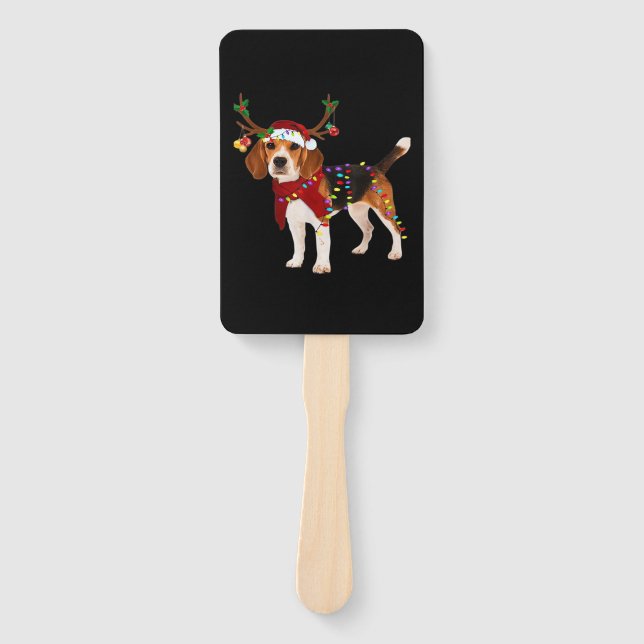 beagle dog christmas Classic T-Shirt Hand Fan (Front)