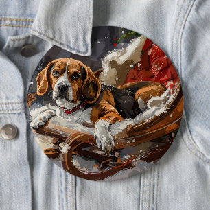 Beagle Dog Christmas Festive 6 Inch Round Button