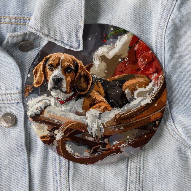 Beagle Dog Christmas Festive 6 Inch Round Button (In Situ)