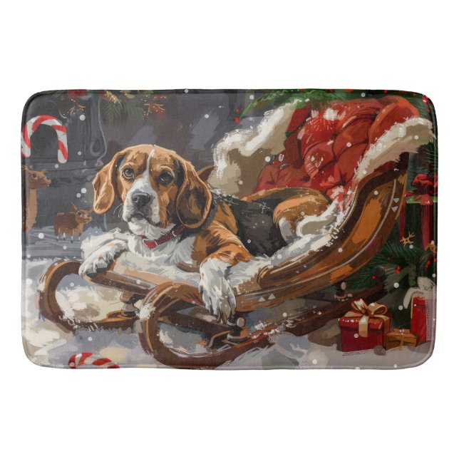 Beagle Dog Christmas Festive Bath Mat (Front)