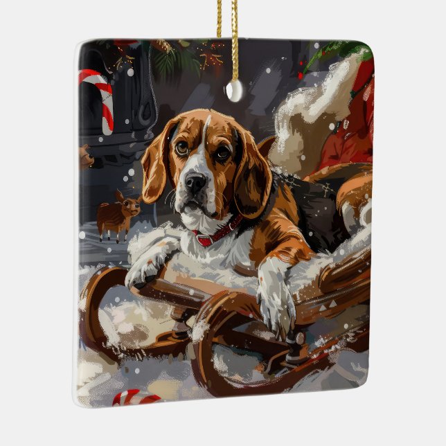 Beagle Dog Christmas Festive Ceramic Ornament (Right)