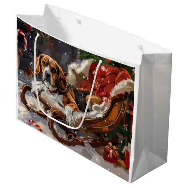 Beagle Dog Christmas Festive Large Gift Bag (Front Angled)
