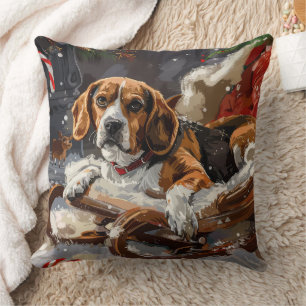 Beagle Dog Christmas Festive Throw Pillow