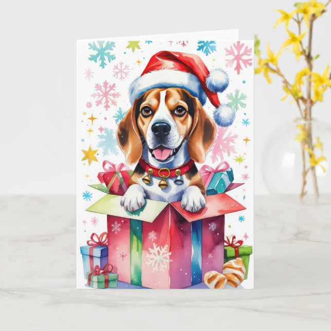 Beagle Dog Christmas Greeting Card (Yellow Flower)