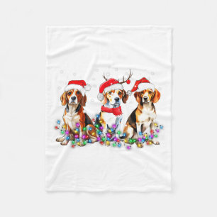 Beagle Dog Christmas Lights Cute Pet Matching Fami Fleece Blanket