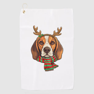Beagle Dog Christmas Reindeer Santa Hat Funny Xmas Golf Towel